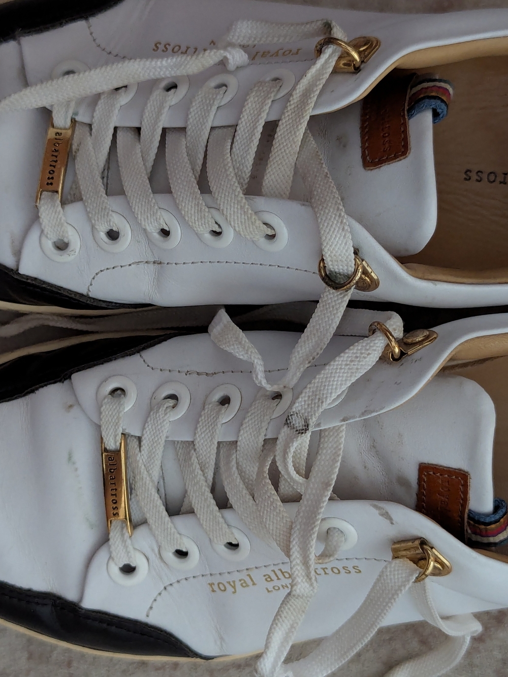 Royal Albartross  White Leather Golf Sneakers with Black Trim